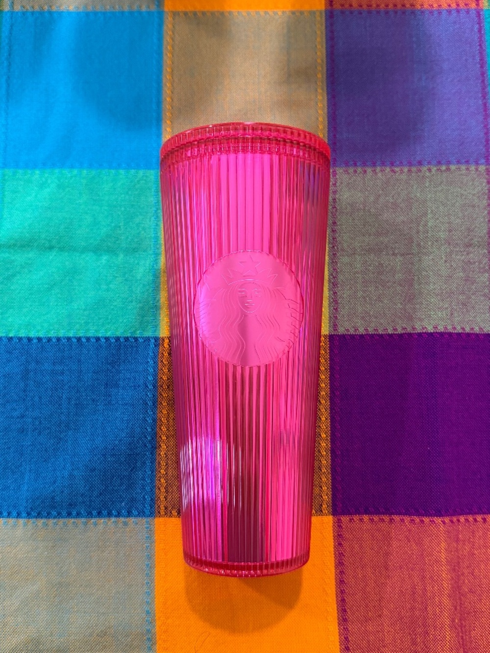 Starbucks Limited Edition Hot Pink Venti 24 oz Travel Tumbler Ribbed Design